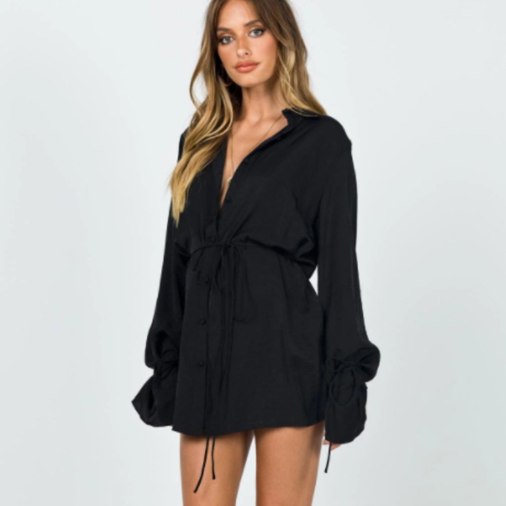 Princess Polly Forbidden Black Mini Shirt Dress 2 - Picture 5 of 9